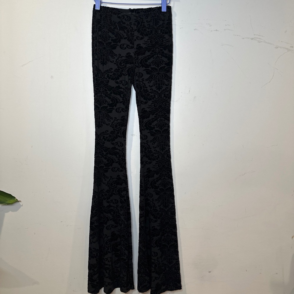 Fairy Goth Witchy Widow Dolls Kill Black Velvet Burnout Damask Flare Pants  XXS